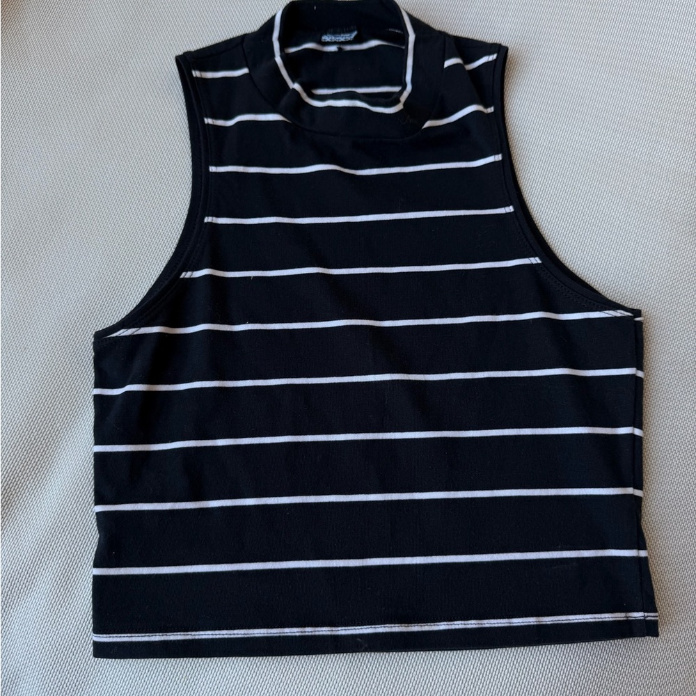 Coca Cola Black and White Striped Cropped Top with Gold Logo Charm